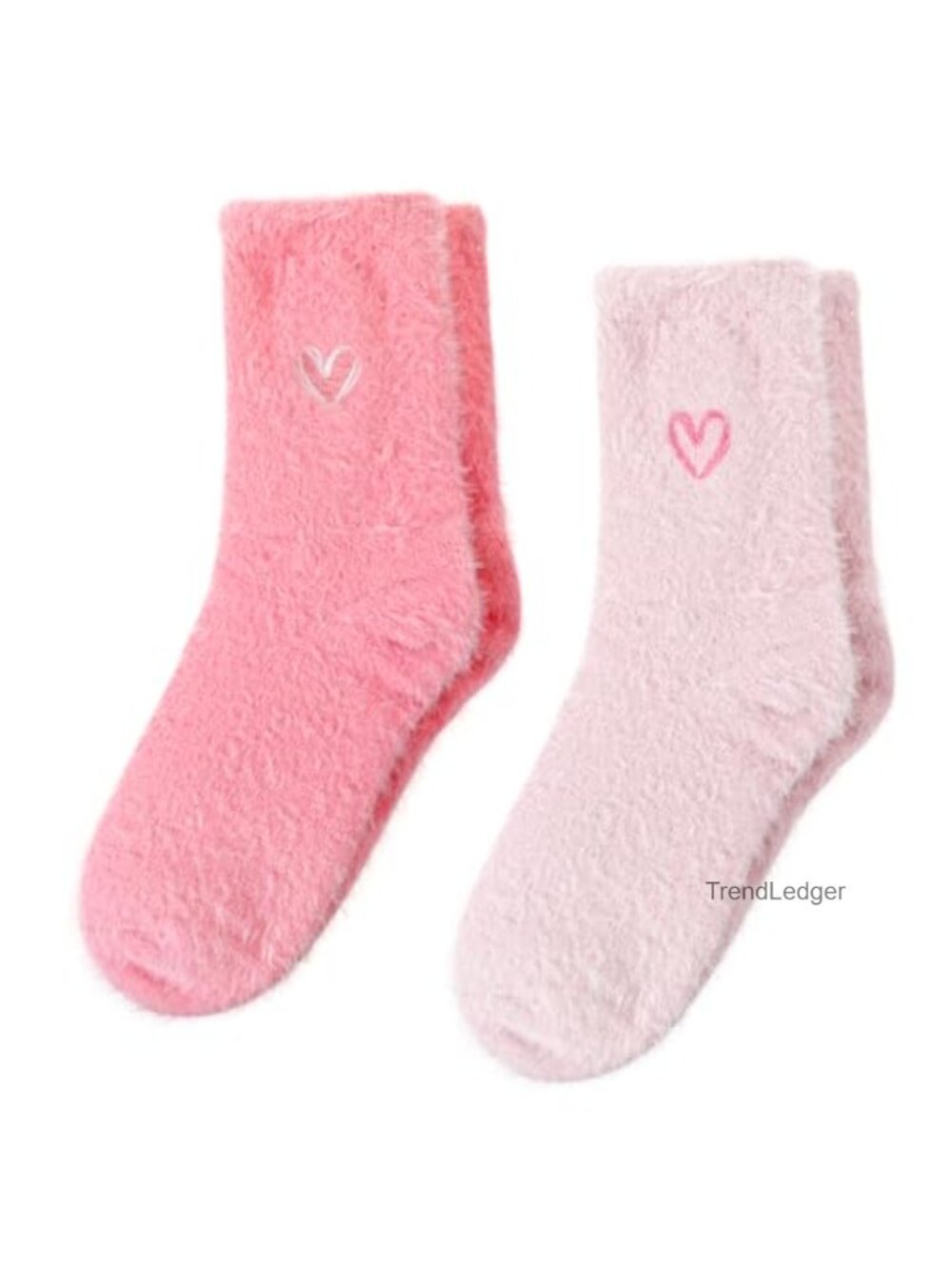 Super Soft Fuzzy Plush Slipper Socks Embroidered Heart Winter Sleep Socks 2 Pk